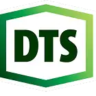 The logo for the business Dairy Technology Services. It has a hexagonal shape with a light and dark green gradient border. Inside the hexagon is the acronym for the company DTS